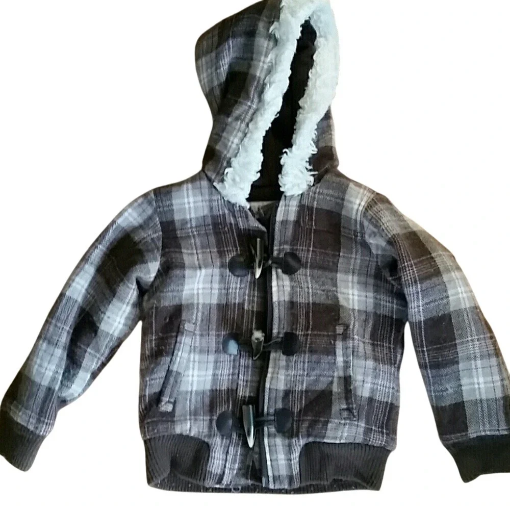 Old Navy Girls Brown Plaid Hooded Jacket Size‎ 5T